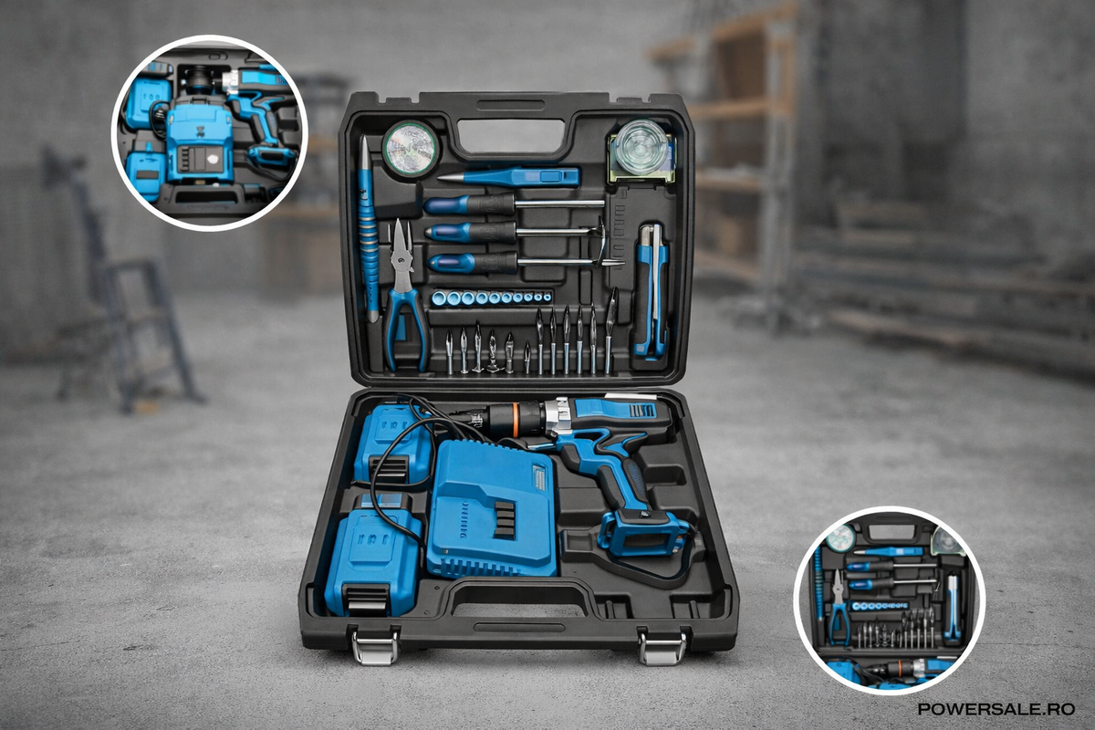 Set Bormașină Electrică cu Acumulator 48V, 2 Baterii, Accesorii și Valiză Profesională - Boomsale.ro