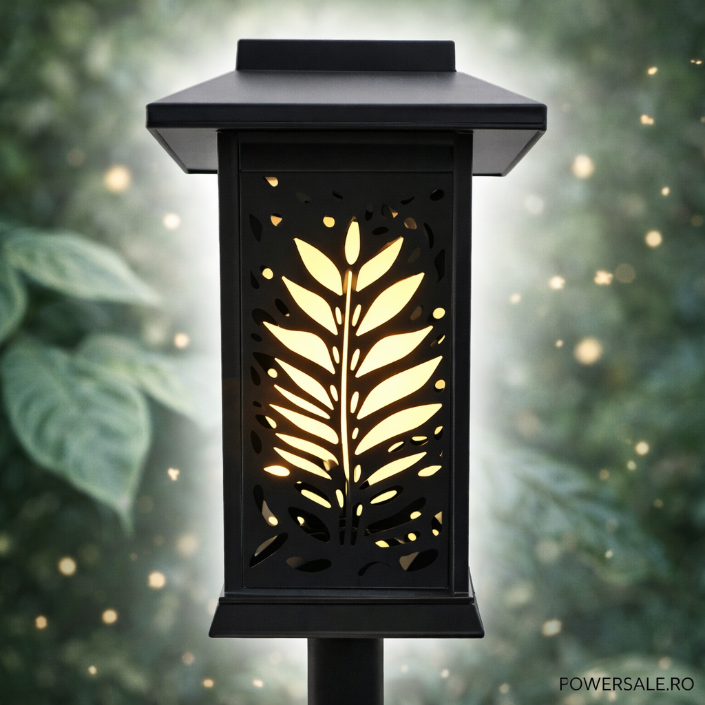 Set 6 Bucăți – Lampă Solară Decorativă pentru Grădină, Model Frunze, IP44, ABS Negru - Boomsale.ro