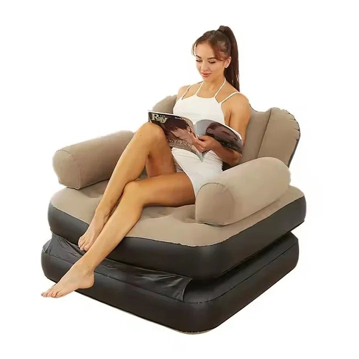 Fotoliu-sezlong gonflabil, 2 in 1, PVC, 100x98x90 cm, maro - Boomsale.ro