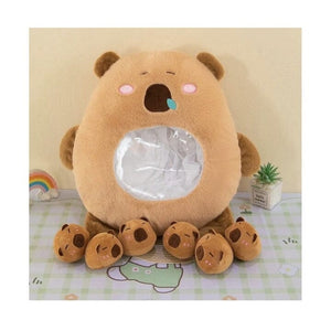 Capibara de Plus cu 6 Pui, Maro, 50 cm,Set Jucării Pufoase - Boomsale.ro