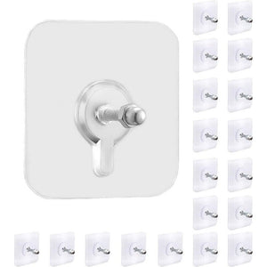 Set 20 Carlige Autoadezive, Rezistente 5 kg, Agatatori Transparente pentru Perete, 6x6 cm - Boomsale.ro