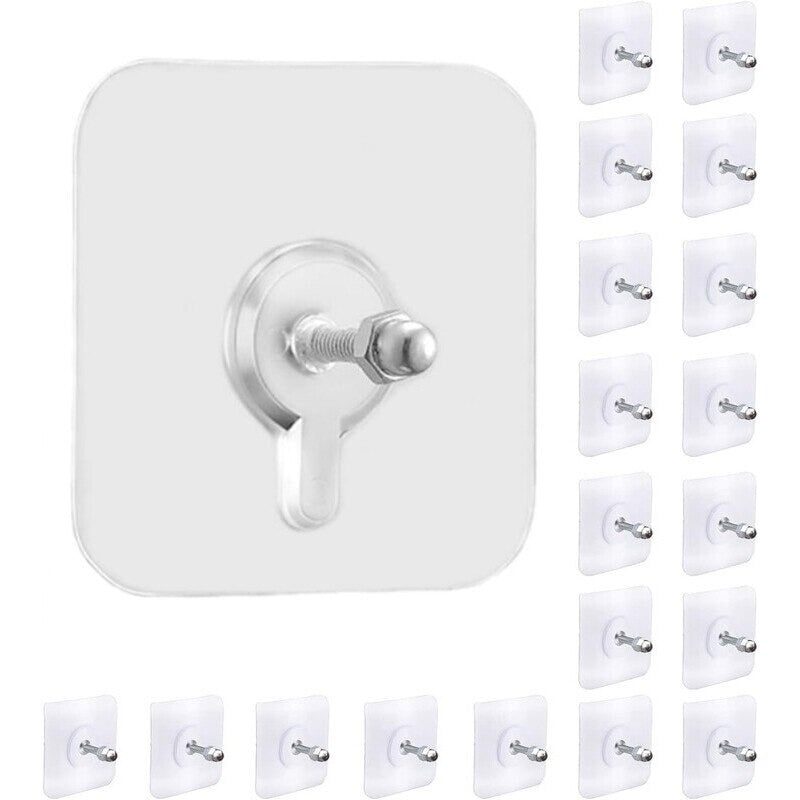 Set 20 Carlige Autoadezive, Rezistente 5 kg, Agatatori Transparente pentru Perete, 6x6 cm - Boomsale.ro