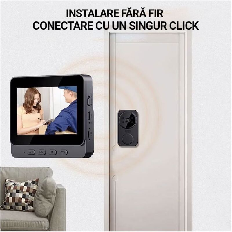 Videointerfon Inteligent cu Ecran 4.3” – Cameră HD 1080P, Comunicare Bidirecțională, Vedere Nocturnă, Baterie Reîncărcabilă - Boomsale.ro