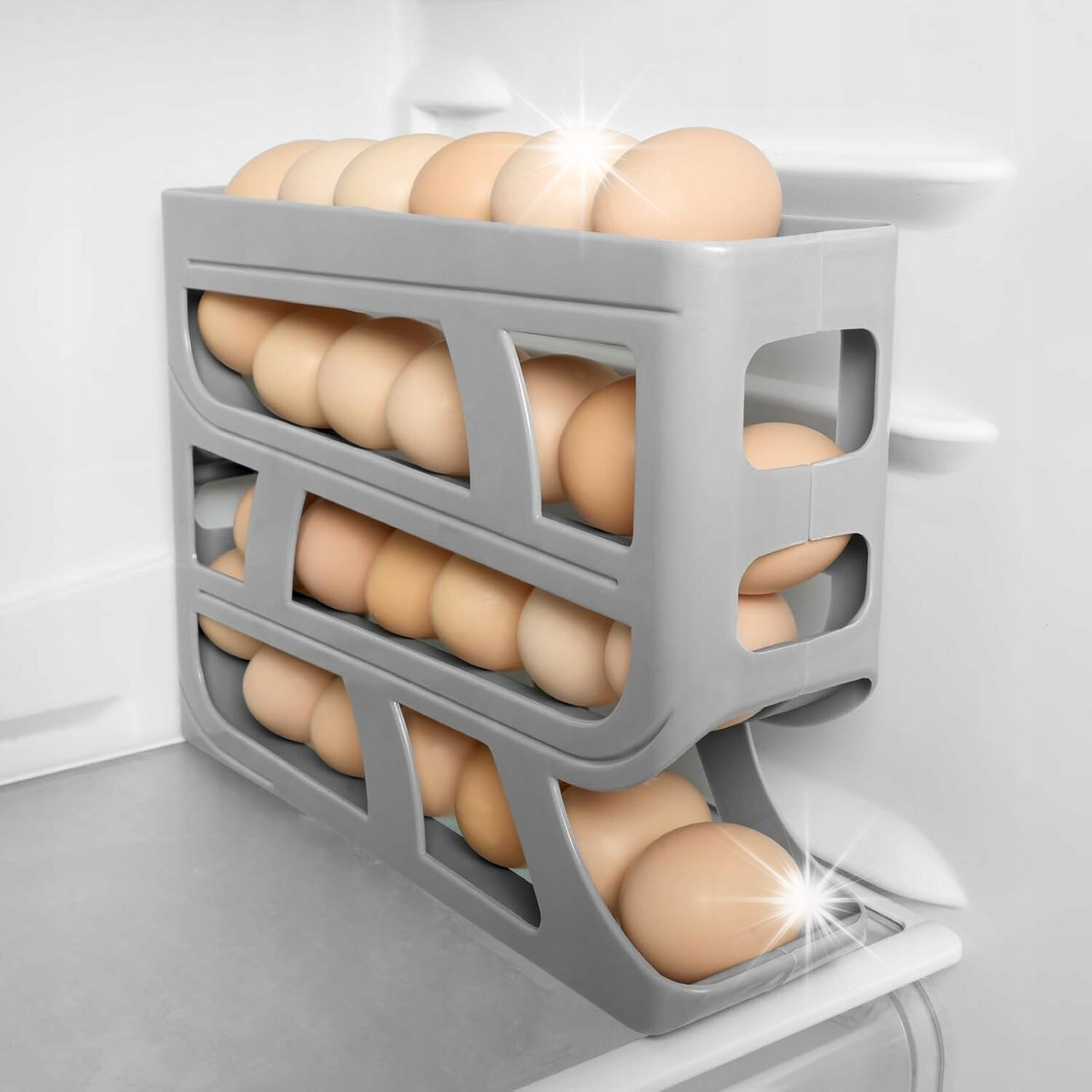 Suport oua pentru frigider, 4 niveluri, capacitate 30 oua, 32 x 7 x 20 cm, alb - Boomsale.ro