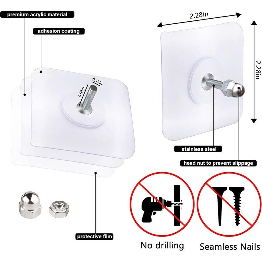 Set 20 Carlige Autoadezive, Rezistente 5 kg, Agatatori Transparente pentru Perete, 6x6 cm - Boomsale.ro