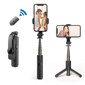 Trepied selfie stick Bluetooth cu lumină LED, extensibil 105 cm, Negru - Boomsale.ro