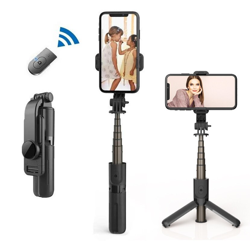 Trepied selfie stick Bluetooth cu lumină LED, extensibil 105 cm, Negru - Boomsale.ro