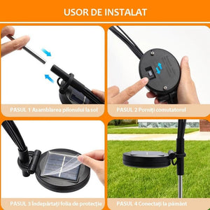 Set 2 Lampi Solare Licurici pentru Gradina, 8 LED-uri, 70 cm, Lumina Alb Cald, IP65, ABS - Boomsale.ro