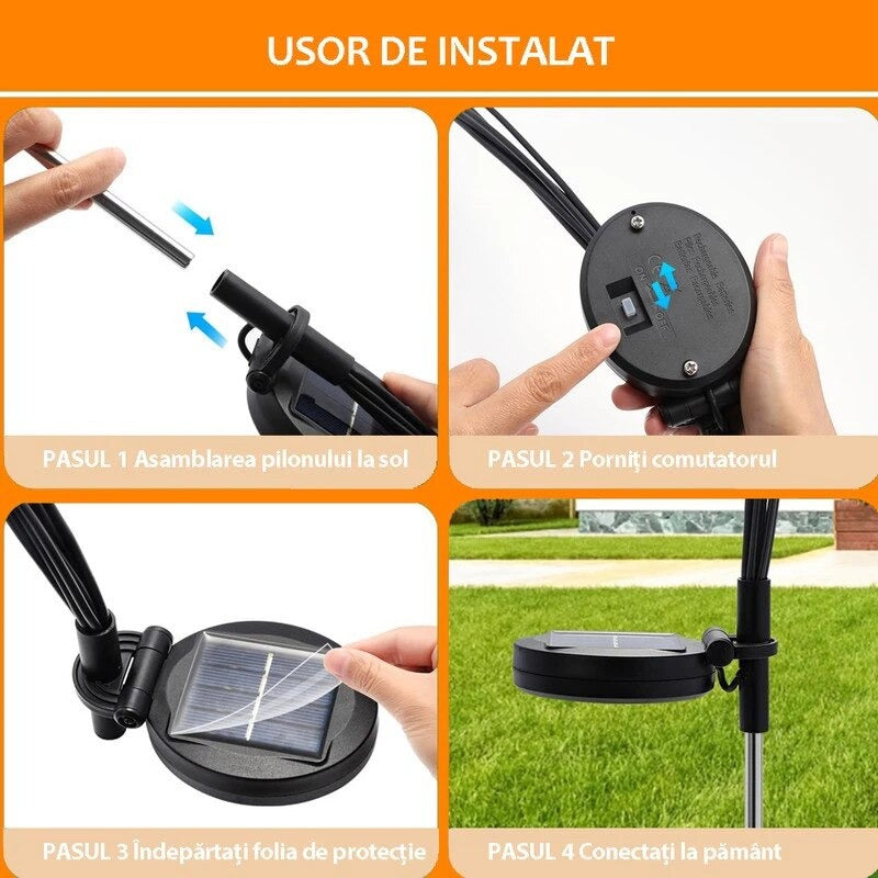 Set 2 Lampi Solare Licurici pentru Gradina, 8 LED-uri, 70 cm, Lumina Alb Cald, IP65, ABS - Boomsale.ro