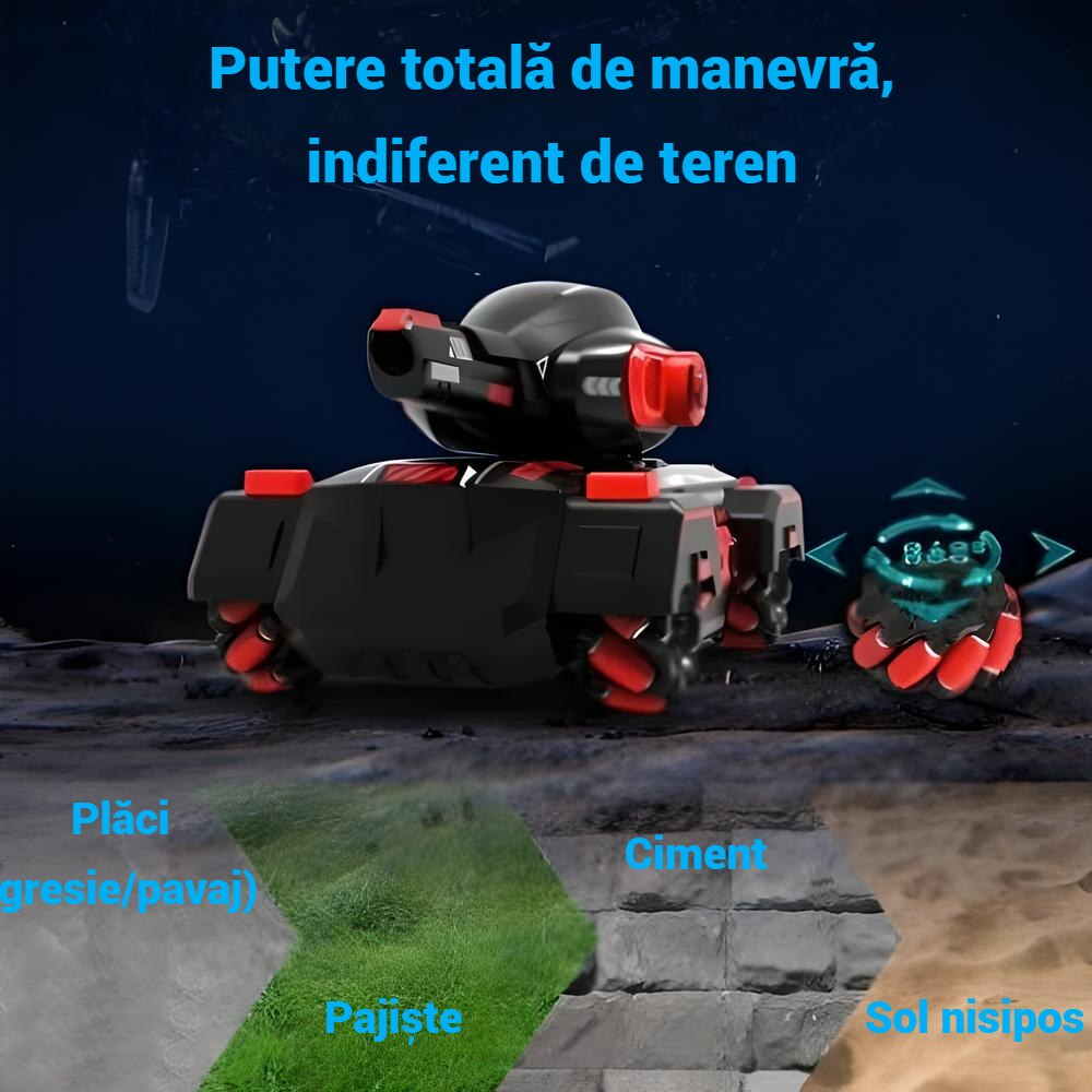 Tanc de Jucarie cu Telecomanda, Control pe Bratara, Bile Hidrogel, Proiectie cu Apa, Rotire 360, Off-road, Lumini si Sunete Interactive – Negru Rosu - Boomsale.ro