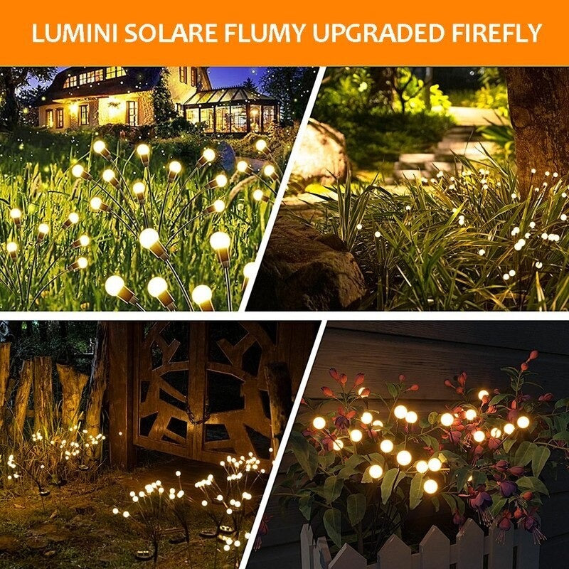Set 2 Lampi Solare Licurici pentru Gradina, 8 LED-uri, 70 cm, Lumina Alb Cald, IP65, ABS - Boomsale.ro