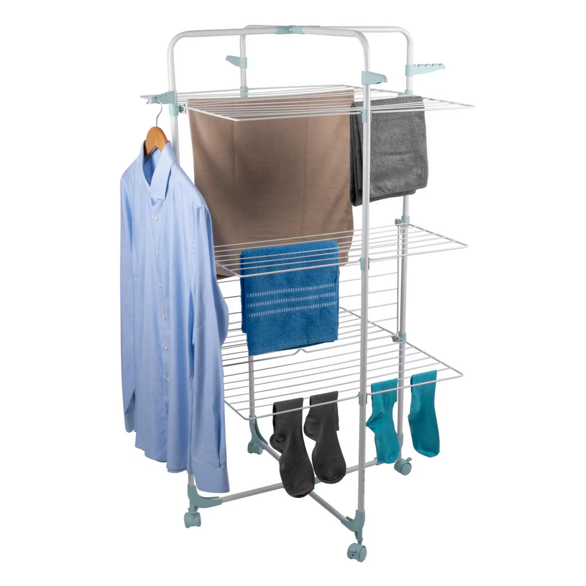 Uscator rufe 3 nivele, pliabil, suport umerase, capacitate 30 kg, Inox - Boomsale.ro