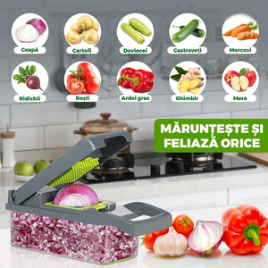 Feliator de Legume Multifuncțional 15 în 1, cu 8 Tăieturi, Lame Inox, Accesorii pentru Tocat și Julienne, Caserolă Inclusă, Verde - Boomsale.ro