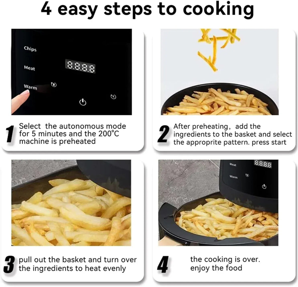 Friteuza cu aer cald, Air Fryer, 2400W, capacitate 6L ,afisaj digital, LCD Touch control - Boomsale.ro