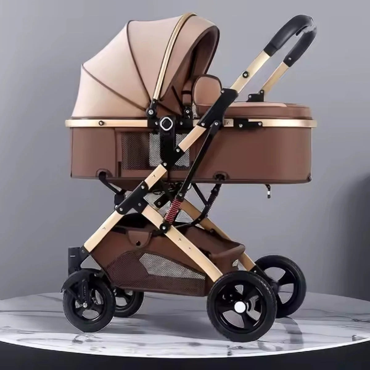 Carucior 2 în 1 - Model de Lux cu Peisaj Inalt - Pliabil cu Un Singur Buton - Boomsale.ro
