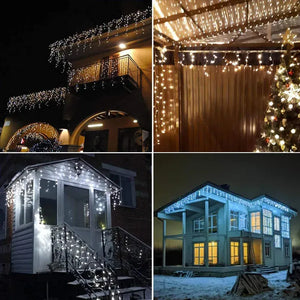 Set 3 Instalații Franjuri LED 3 x 12 m (36 m), Alb Rece, Alb Cald, Albastru, Multicolor - Boomsale.ro