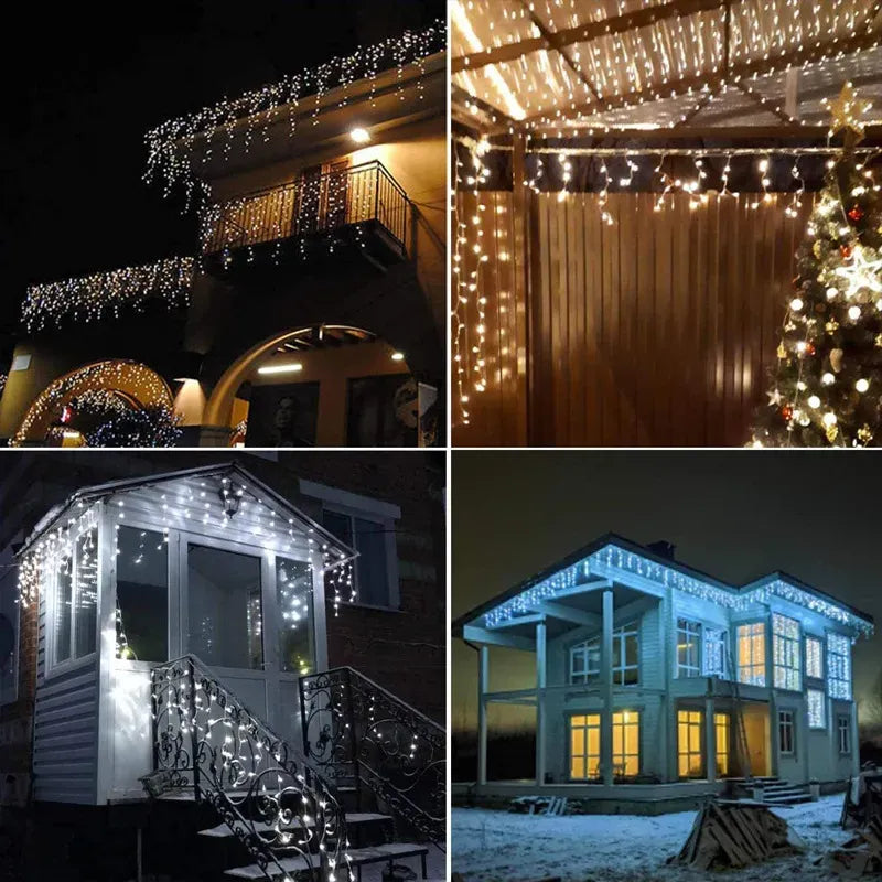 Set 3 Instalații Franjuri LED 3 x 12 m (36 m), Alb Rece, Alb Cald, Albastru, Multicolor - Boomsale.ro