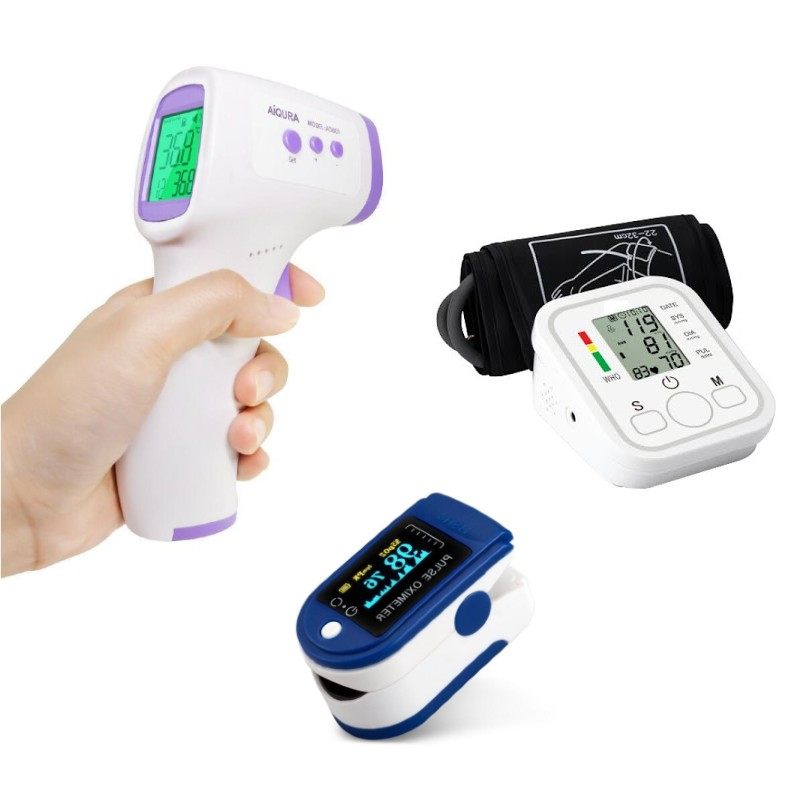Set Complet Monitorizare Sanatate – Tensiometru Brat + Termometru Frontal + Pulsoximetru - Boomsale.ro
