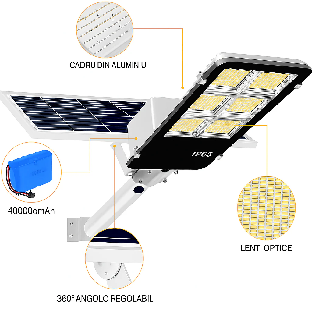 Lampa Solara Exterior Jortan 400W cu Senzor Miscare si Telecomanda - Boomsale.ro