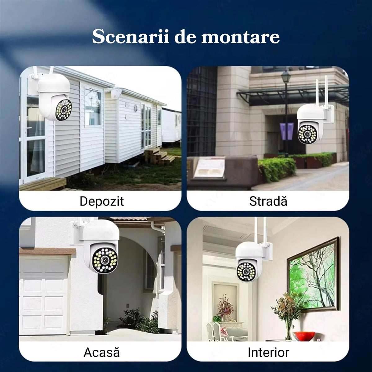 Set 4 Camere Supraveghere WIFI Jortan + 4 Carduri 32GB, 360° Rotire, Detectie Umana, Vedere Noapte Color, Sirena, IP66 - Boomsale.ro