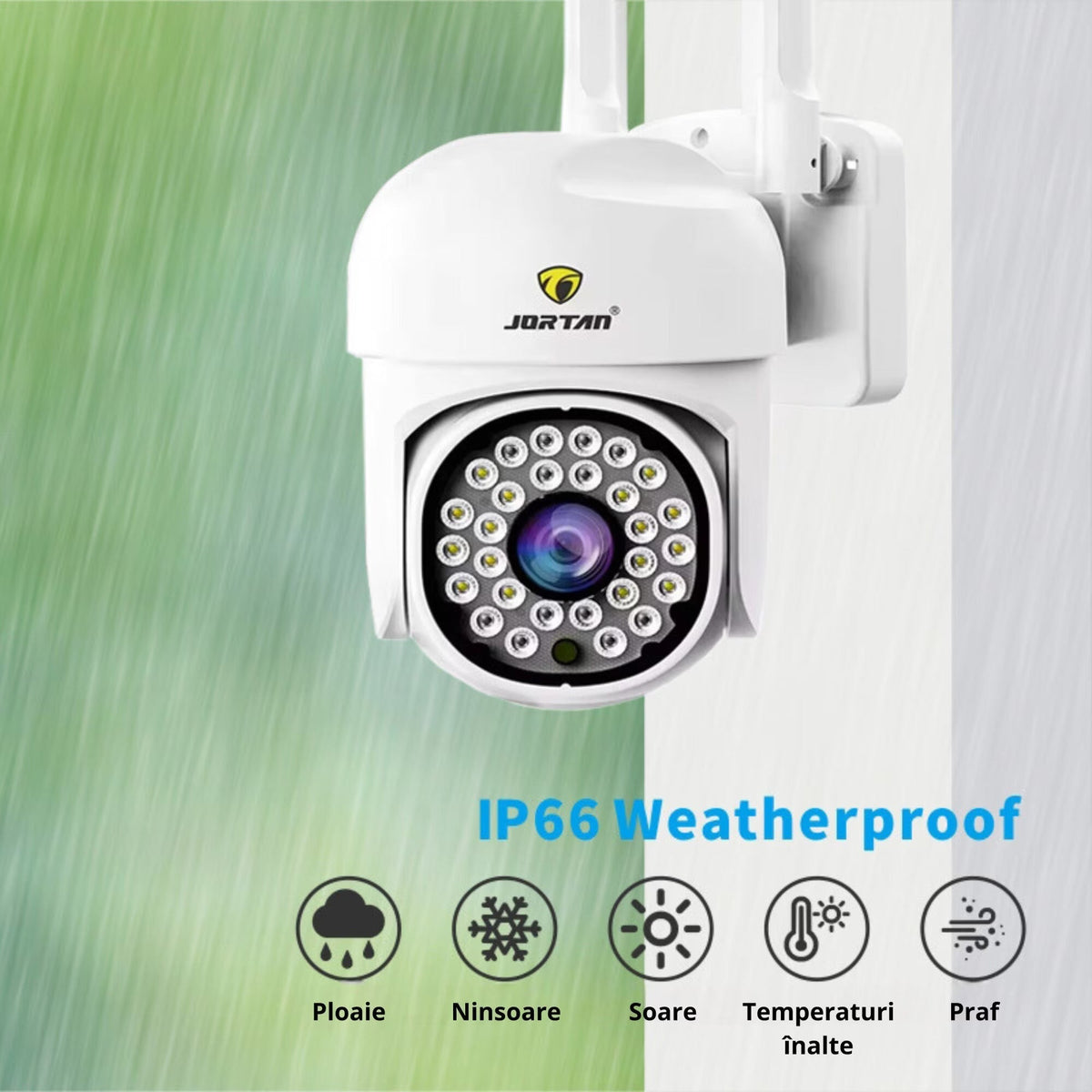 Set 4 Camere Supraveghere WIFI Jortan + 4 Carduri 32GB, 360° Rotire, Detectie Umana, Vedere Noapte Color, Sirena, IP66 - Boomsale.ro