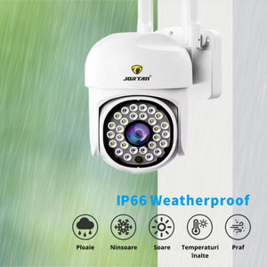 Set 4 Camere Supraveghere WIFI Jortan + 4 Carduri 32GB, 360° Rotire, Detectie Umana, Vedere Noapte Color, Sirena, IP66 - Boomsale.ro