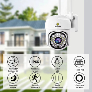 Set 4 Camere Supraveghere WIFI Jortan + 4 Carduri 32GB, 360° Rotire, Detectie Umana, Vedere Noapte Color, Sirena, IP66 - Boomsale.ro