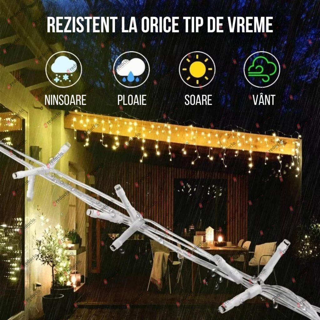Set 3 Instalații Franjuri LED 3 x 12 m (36 m), Alb Rece, Alb Cald, Albastru, Multicolor - Boomsale.ro