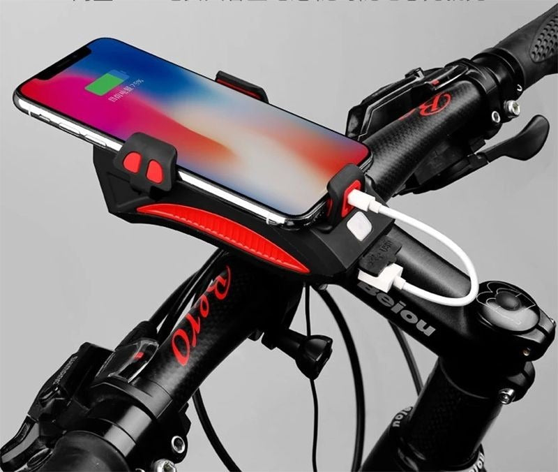 Lanterna bicicleta multifunctionala cu suport telefon si baterie de incarcare - Boomsale.ro