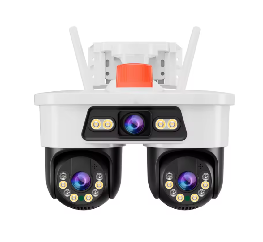 Camera WiFi Exterior 9MP 6K cu 3 Lentile si Cap PTZ 355°, Viziune Nocturna Color si Audio Bidirectional, IP66 - Boomsale.ro