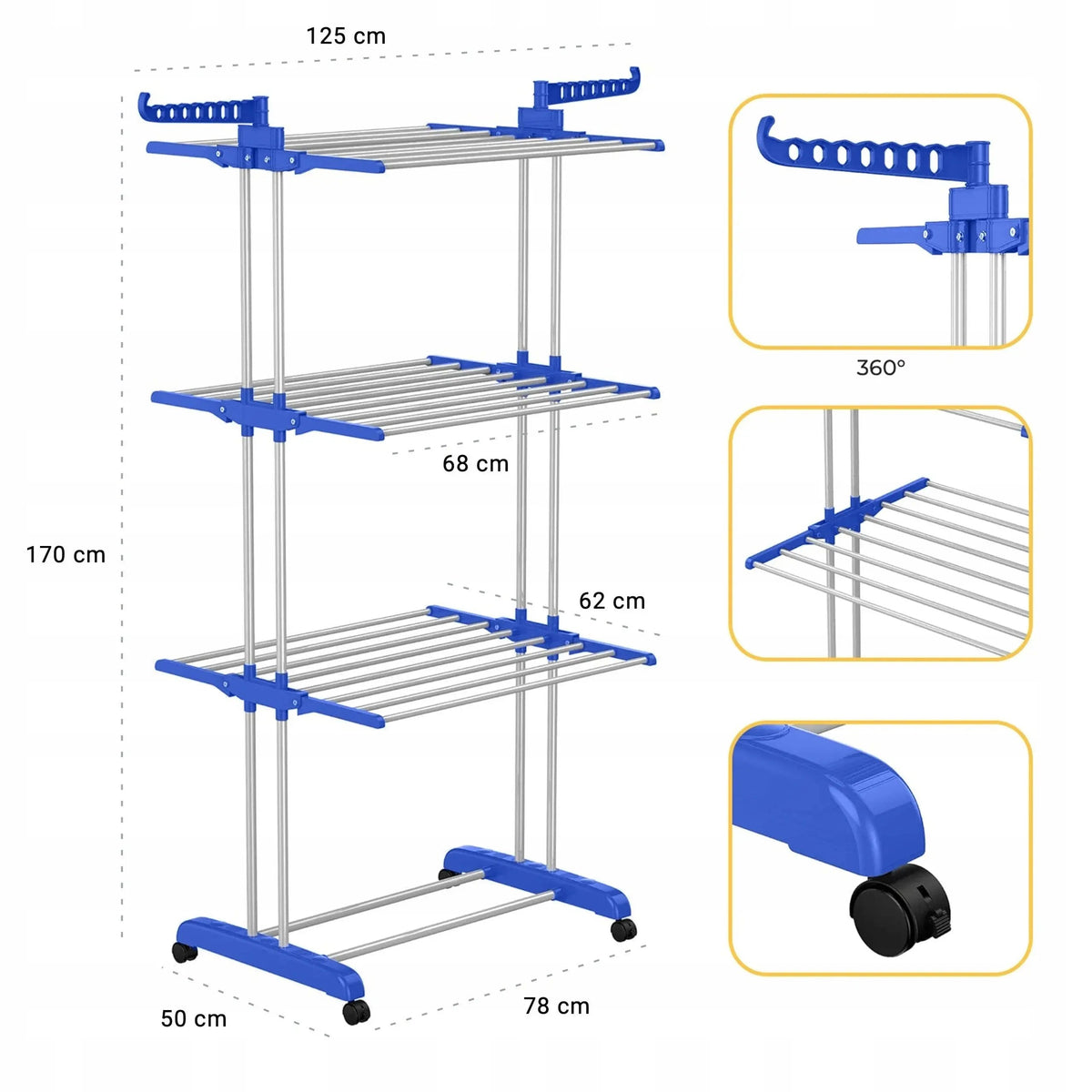 Uscator de Rufe Vertical, 4 Nivele, Aripi Laterale Reglabile, Baza Pliabila - Boomsale.ro