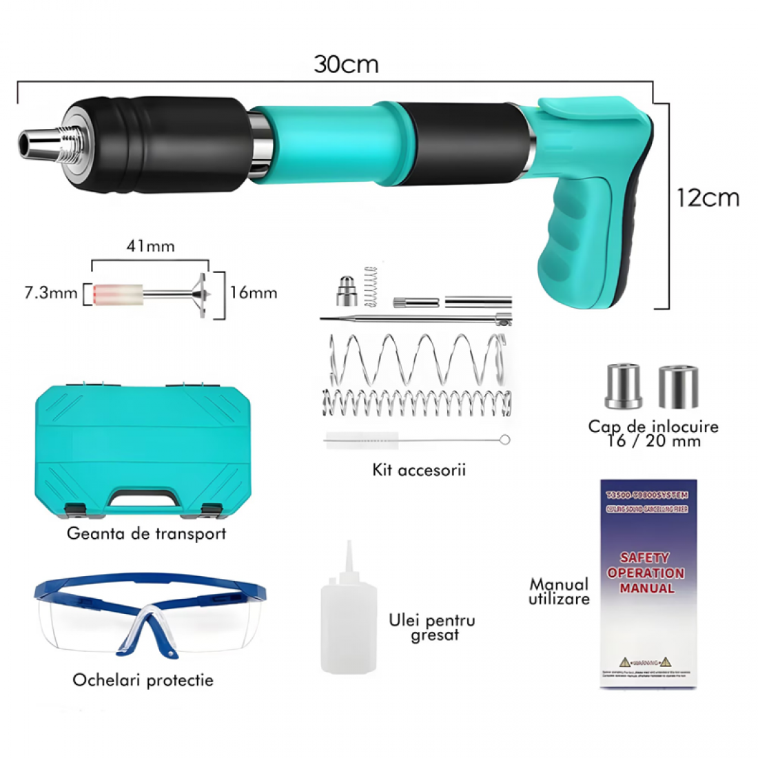 Kit pistol manual pentru fixare nituri/ cuie, Accesorii + 250 Cuie - Boomsale.ro