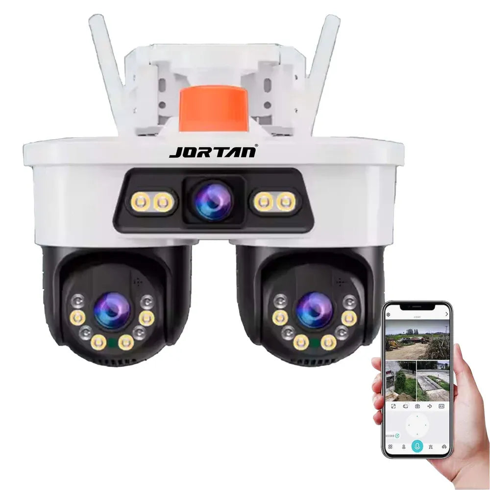 Set 2 Camere WiFi Exterior 9MP 6K cu 3 Lentile si Cap PTZ 355°, Viziune Nocturna Color si Audio Bidirectional, IP66 - Boomsale.ro