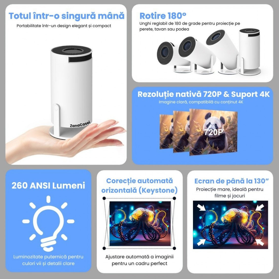 Videoproiector portabil smart cu Android 11, 2 controllere și jocuri incluse, Wi-Fi 6, suport 4K - Boomsale.ro