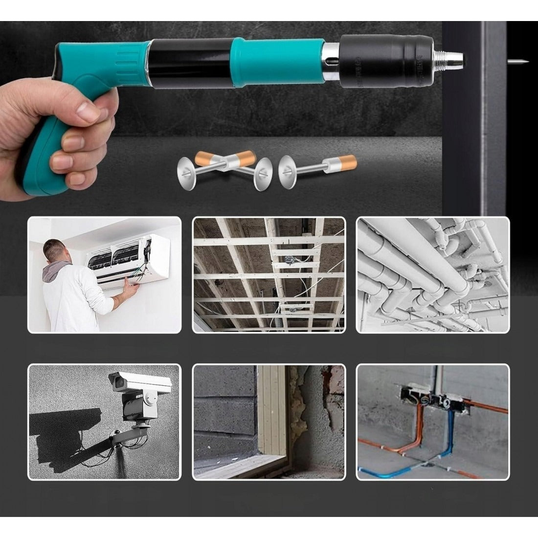 Kit pistol manual pentru fixare nituri/ cuie, Accesorii + 250 Cuie - Boomsale.ro