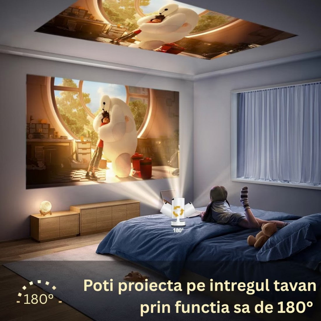 Videoproiector portabil smart cu Android 11, 2 controllere și jocuri incluse, Wi-Fi 6, suport 4K - Boomsale.ro