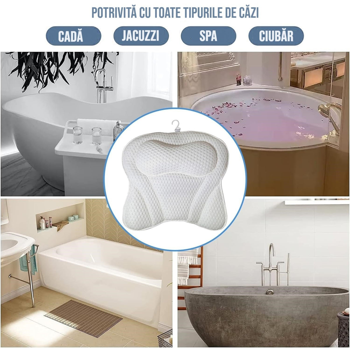Perna pentru cada cu suport ergonomic pentru cap, material textil moale, alb - Boomsale.ro
