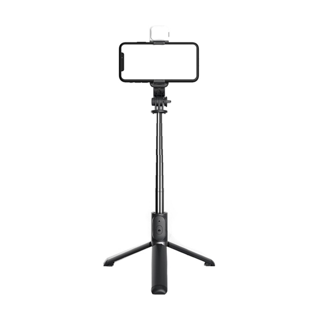 Trepied selfie stick Bluetooth cu lumină LED, extensibil 105 cm, Negru - Boomsale.ro