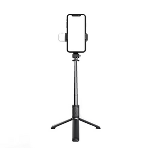 Trepied selfie stick Bluetooth cu lumină LED, extensibil 105 cm, Negru - Boomsale.ro