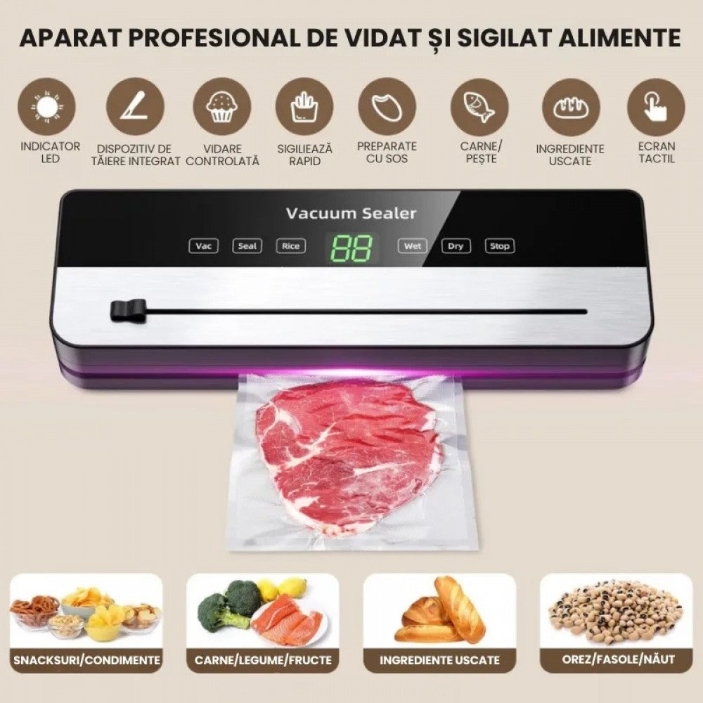 Aparat Profesional pentru Vidat si Sigilat Alimente, 10 Pungi Incluse - Boomsale.ro