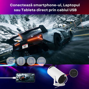 Videoproiector portabil smart cu Android 11, 2 controllere și jocuri incluse, Wi-Fi 6, suport 4K - Boomsale.ro
