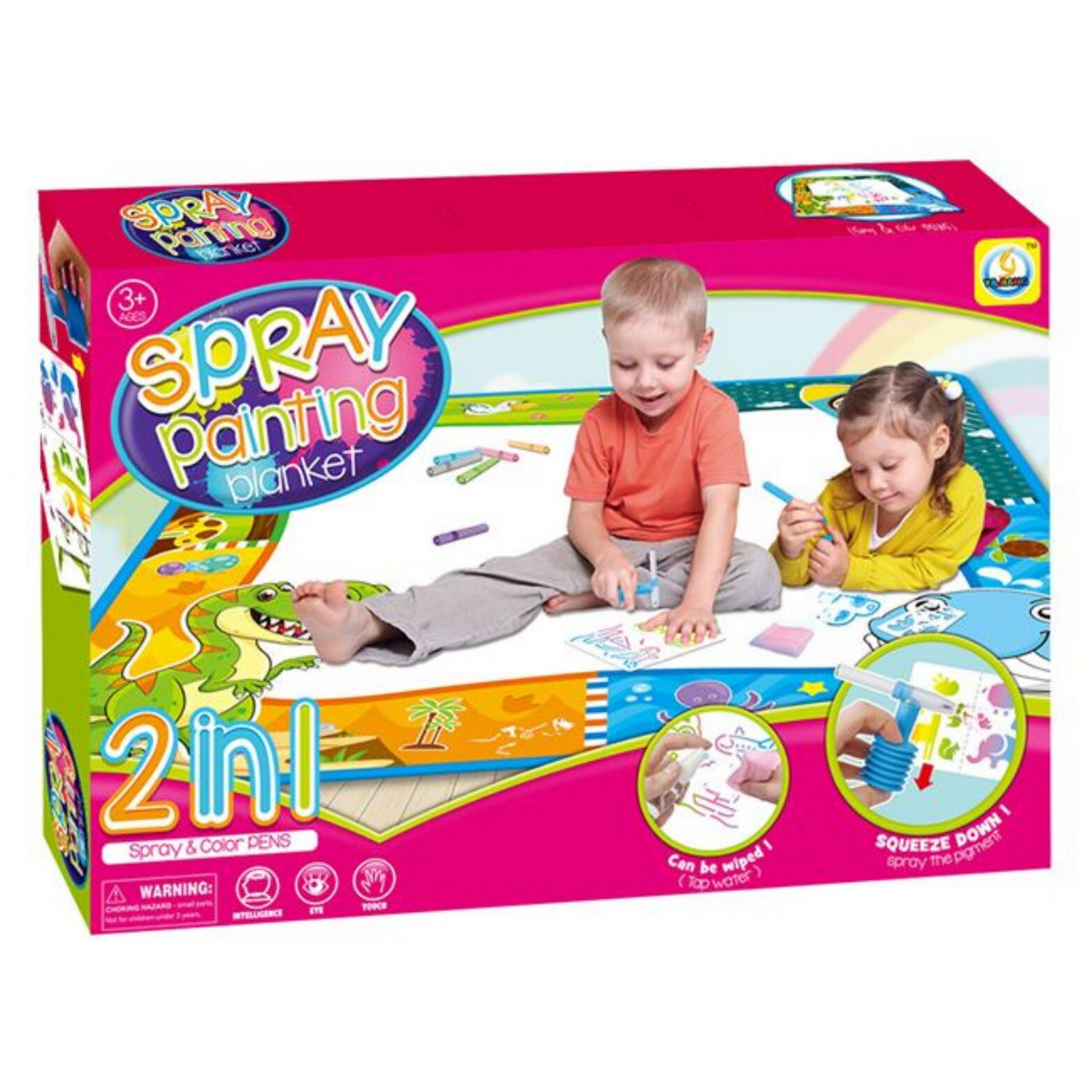 Covoras creativ pentru copii – desen cu apa, inclus carioci si spray, 80x80 cm - Boomsale.ro