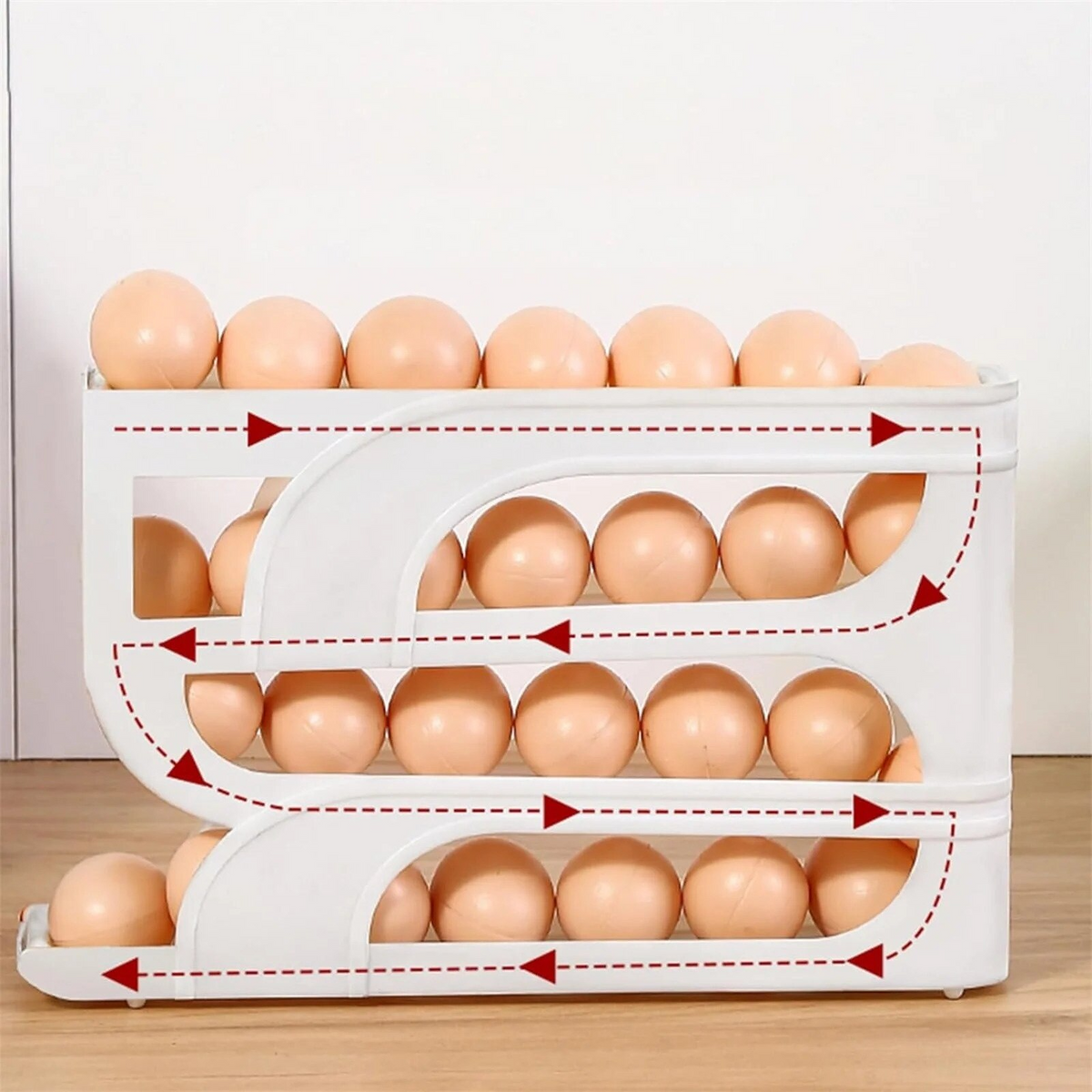 Suport oua pentru frigider, 4 niveluri, capacitate 30 oua, 32 x 7 x 20 cm, alb - Boomsale.ro