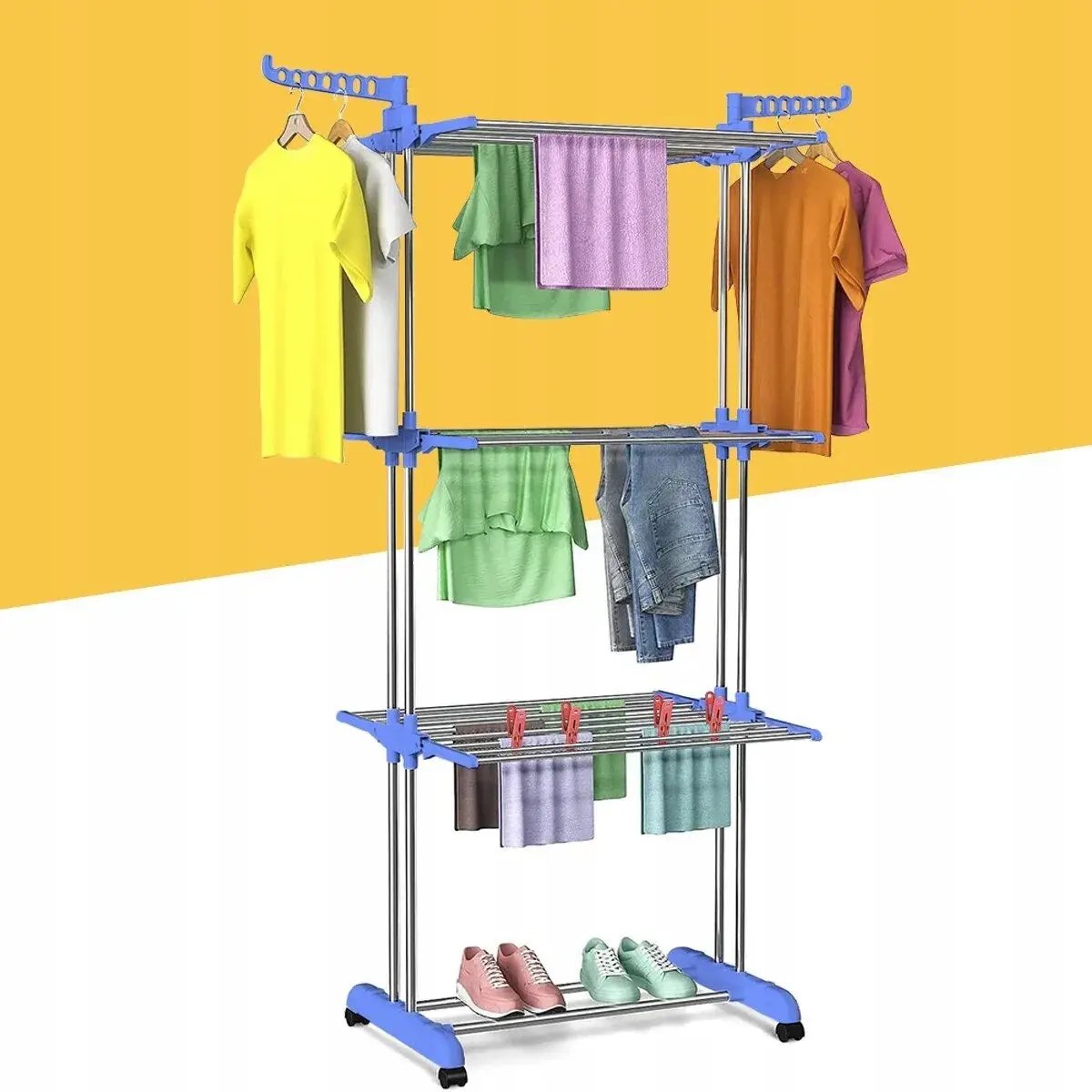 Uscator de Rufe Vertical, 4 Nivele, Aripi Laterale Reglabile, Baza Pliabila - Boomsale.ro