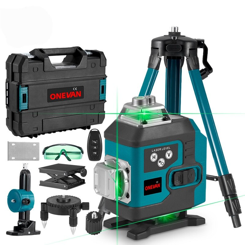 Nivela laser 4D, 16 linii, cu telecomanda, cu 2 baterii, albastru/negru - Boomsale.ro