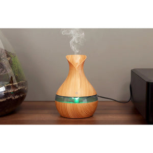 Set 2 Bucati – Umidificator Ultrasunete cu LED, Eliberare Parfum si Purificator Aer, Lemn + 12 sticlute ulei aromaterapie - Boomsale.ro
