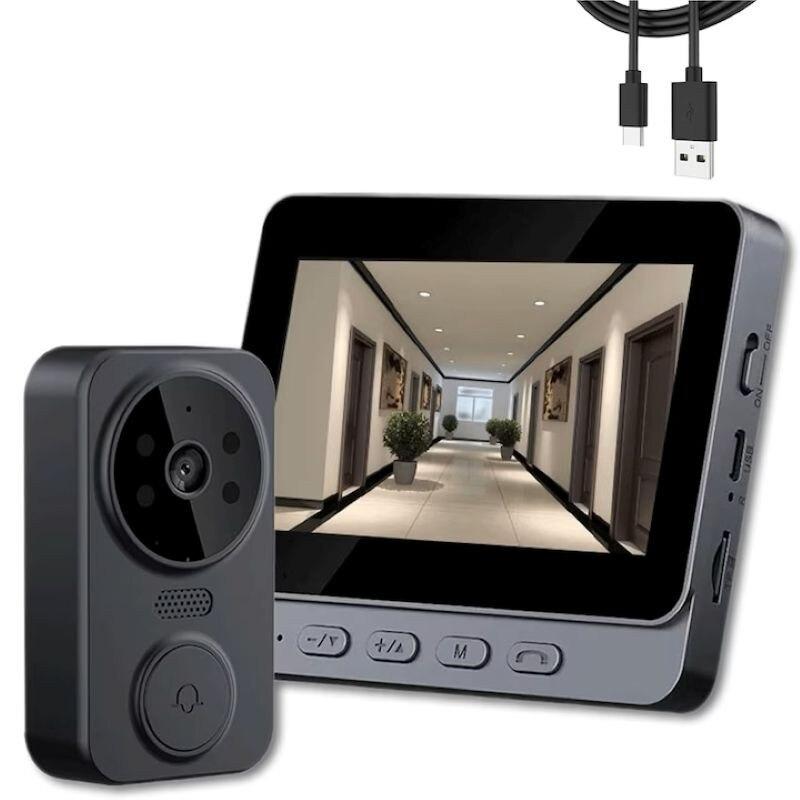 Videointerfon Inteligent cu Ecran 4.3” – Cameră HD 1080P, Comunicare Bidirecțională, Vedere Nocturnă, Baterie Reîncărcabilă - Boomsale.ro