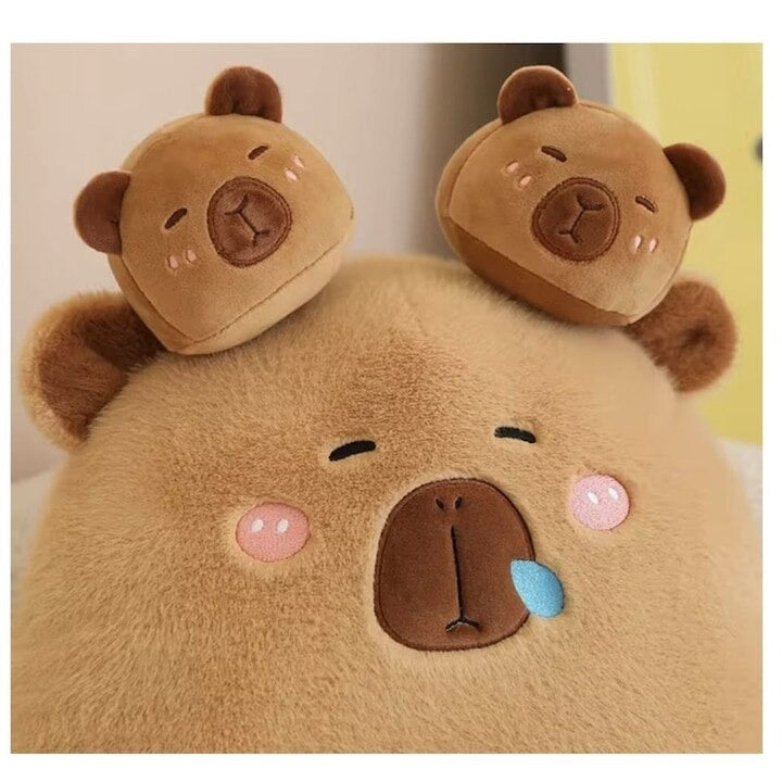 Capibara de Plus cu 6 Pui, Maro, 50 cm,Set Jucării Pufoase - Boomsale.ro