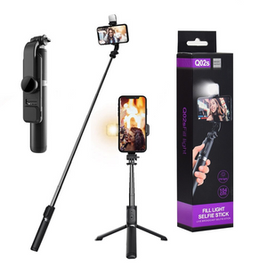 Trepied selfie stick Bluetooth cu lumină LED, extensibil 105 cm, Negru - Boomsale.ro