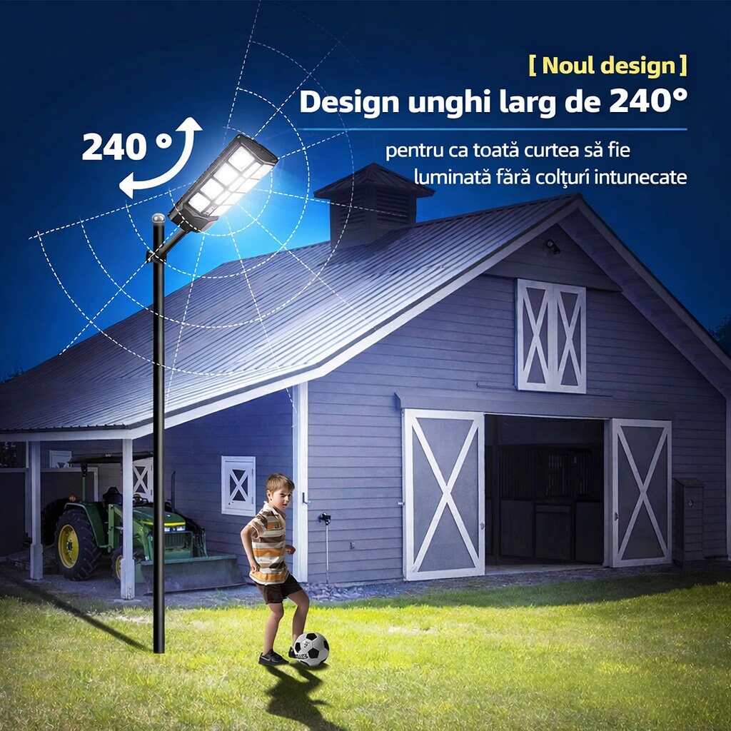 Lampa Stradala Solara 800W cu Telecomanda, LED, Unghi Iluminare 180°, IP65 - Boomsale.ro